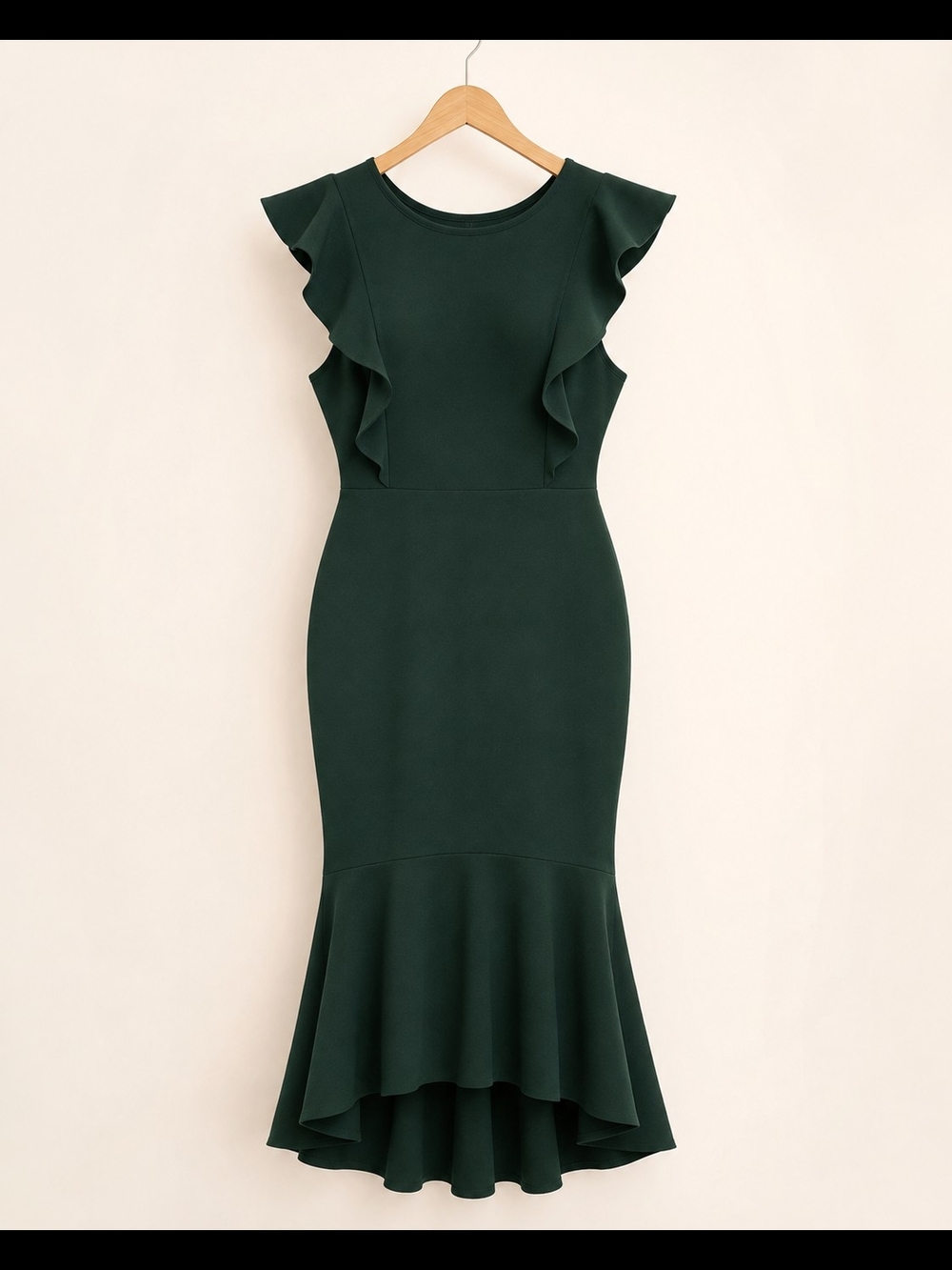 Elegant Dark Green Ruffle Midi Dress